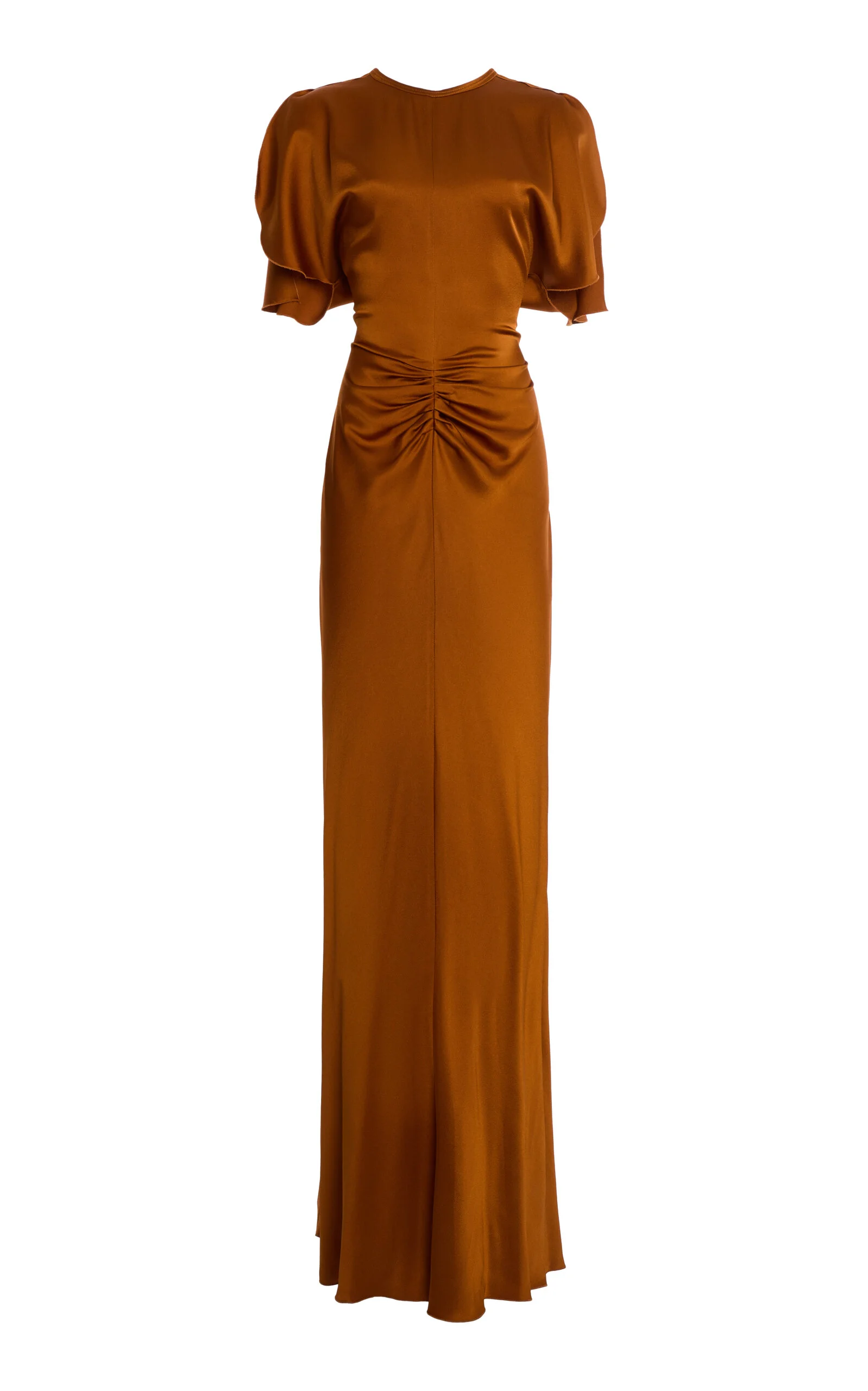 Gathered Waist Floor Length Dress bronze - 1