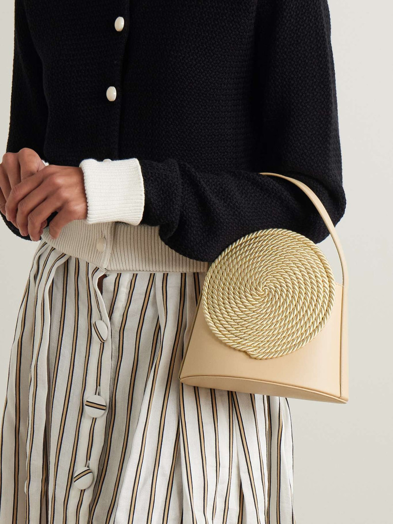 DESTREE Gunther raffia-trimmed leather tote bag Beige outlook