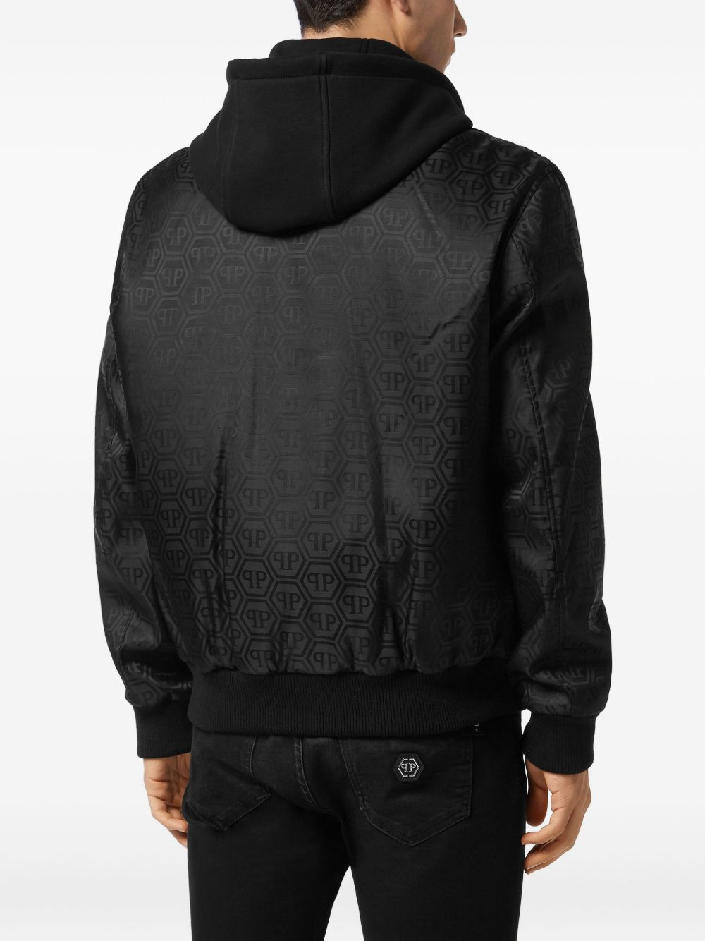 logo-pattern hooded bomber jacket - 3