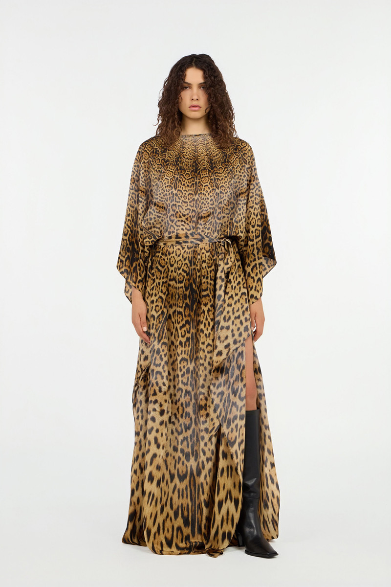 Roberto Cavalli Long silk dress with Jaguar Skin print outlook