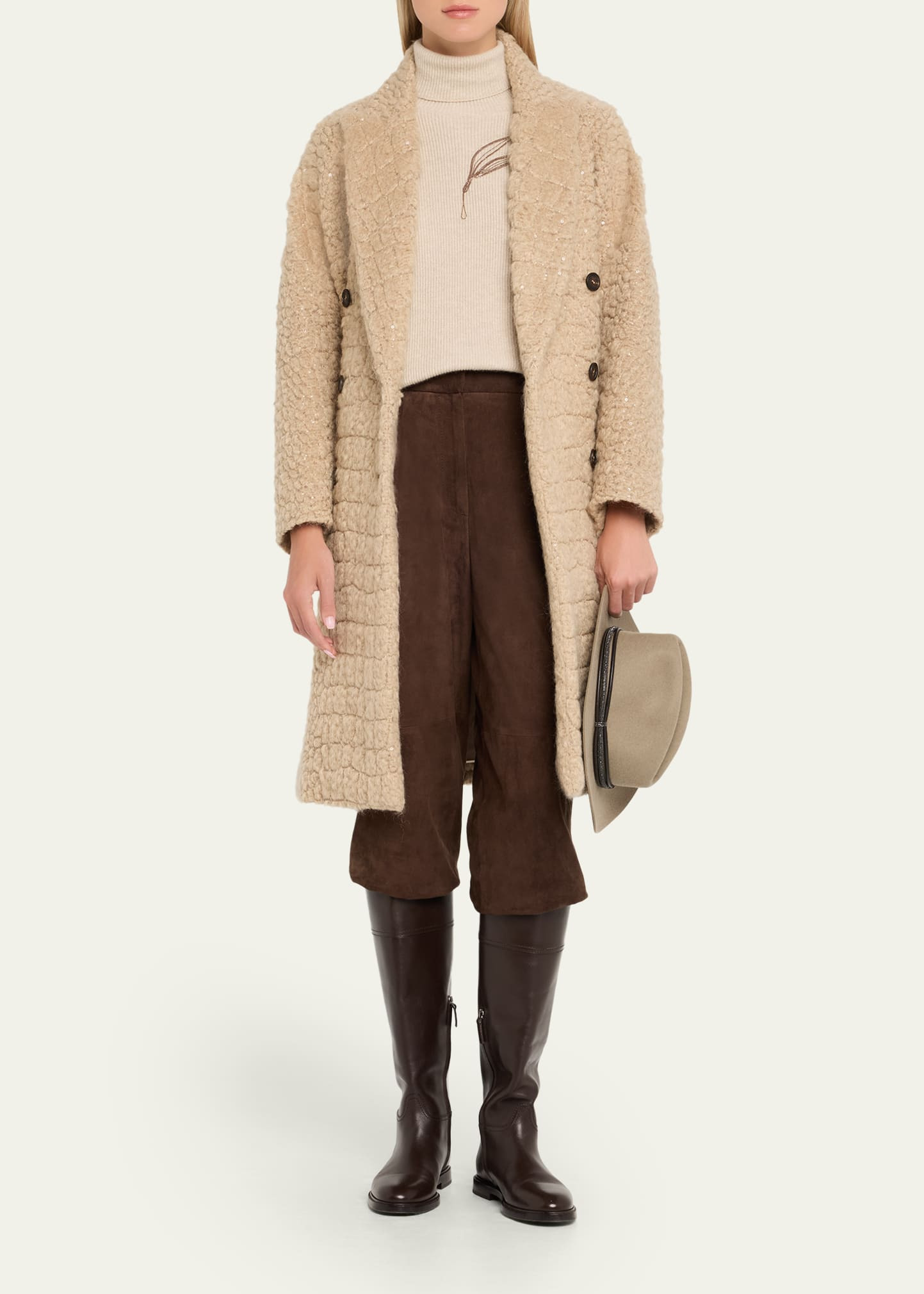 Paillette Crocco-Effect Mohair Double-Breasted Overcoat - 3