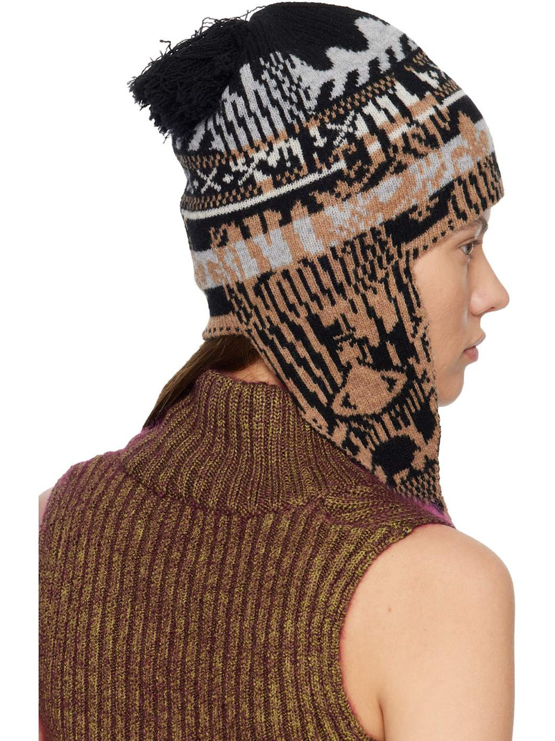 Beige & Black Fairisle Flap Ears Beanie 3