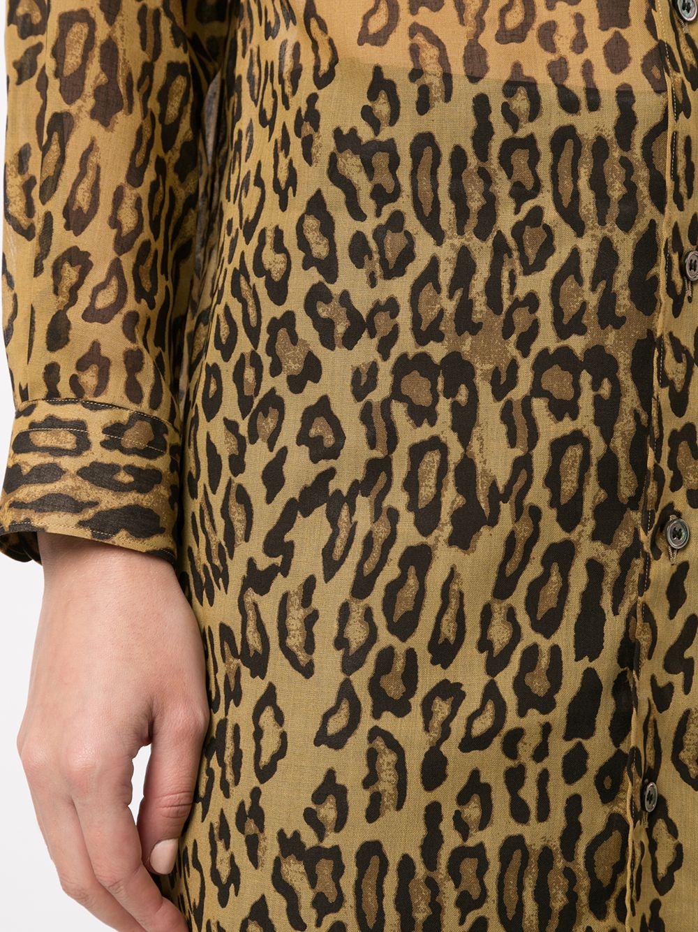 semi-sheer leopard print shirt dress - 5