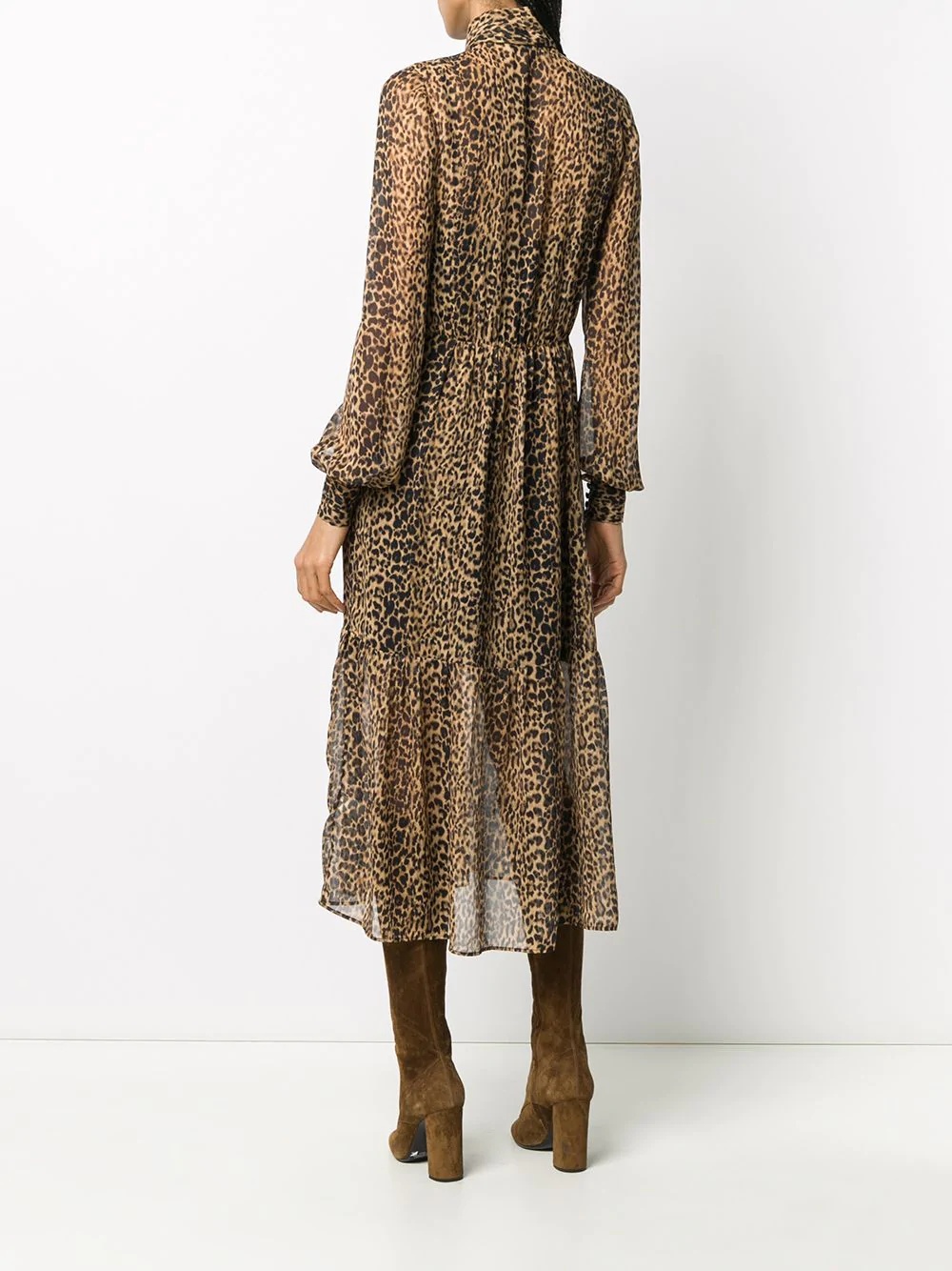 leopard print silk sheer dress - 4