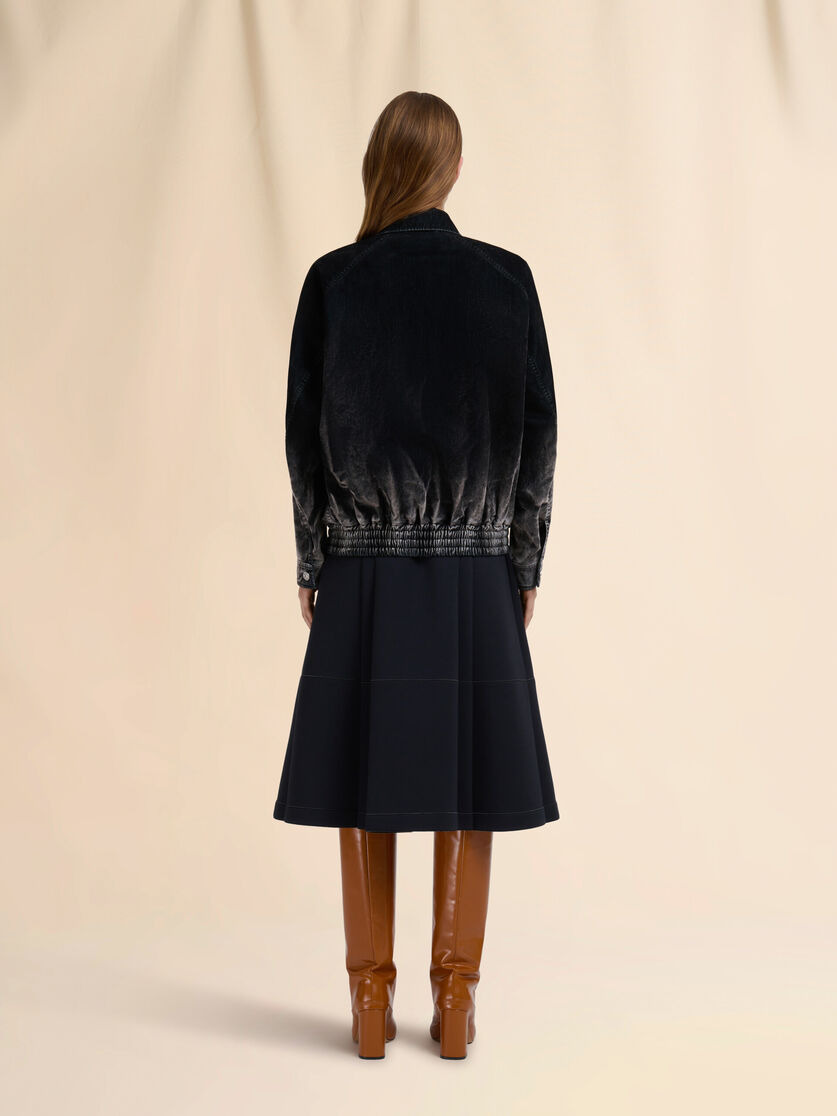 BLACK FLOCKED DENIM BOMBER JACKET - 3