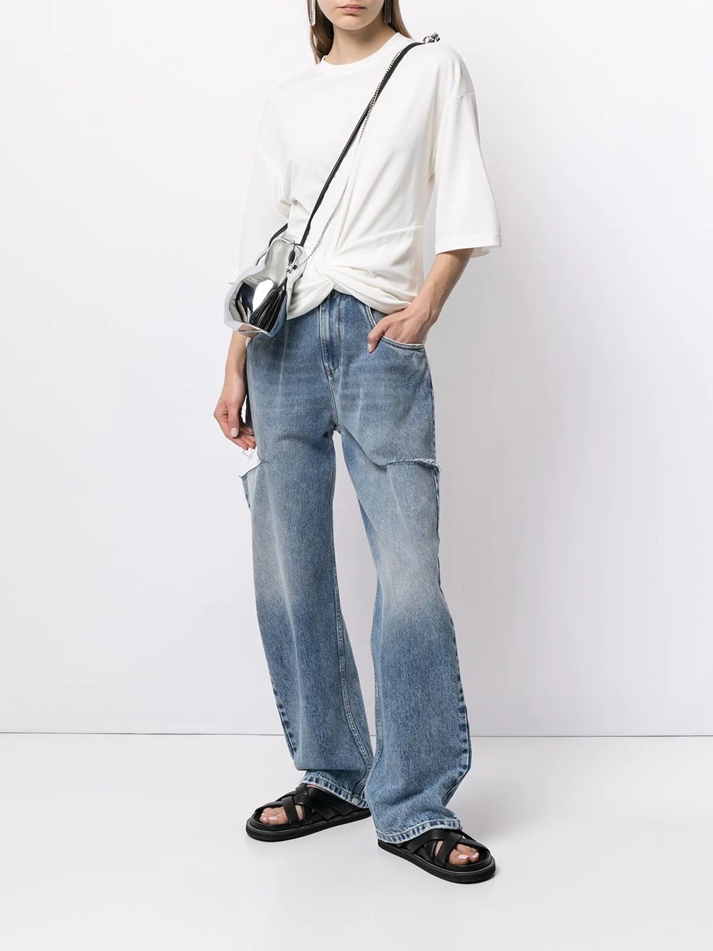 gathered crew-neck T-shirt - 2