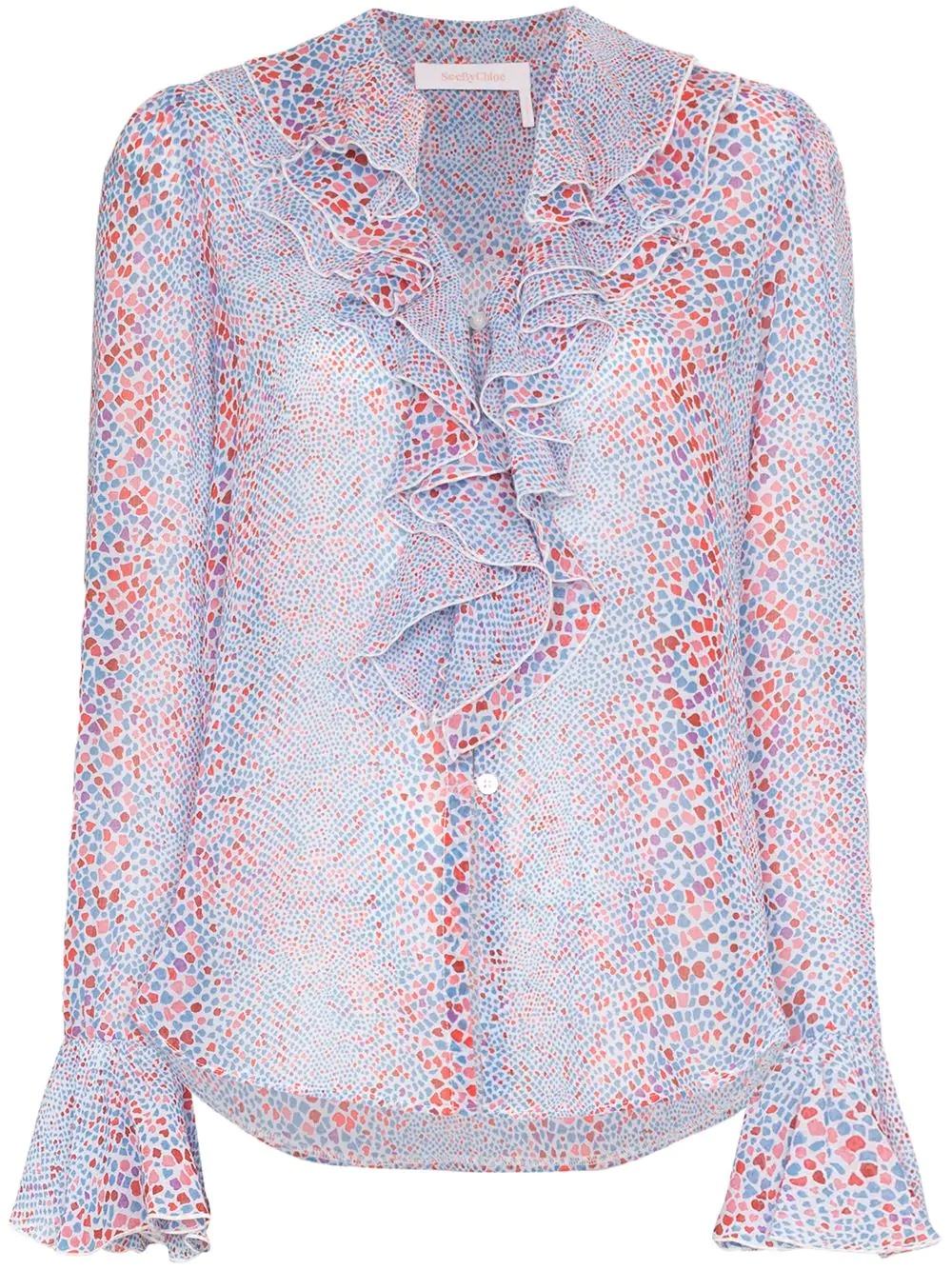 patterned ruffled blouse - 1