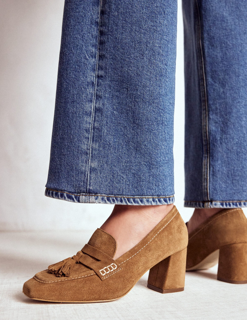 BODEN Sol Block Heeled Penny Loafers-Tan outlook