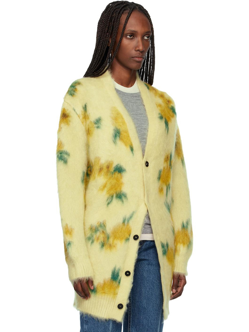 Yellow Mohair Silk Floral Knit Cardigan 2