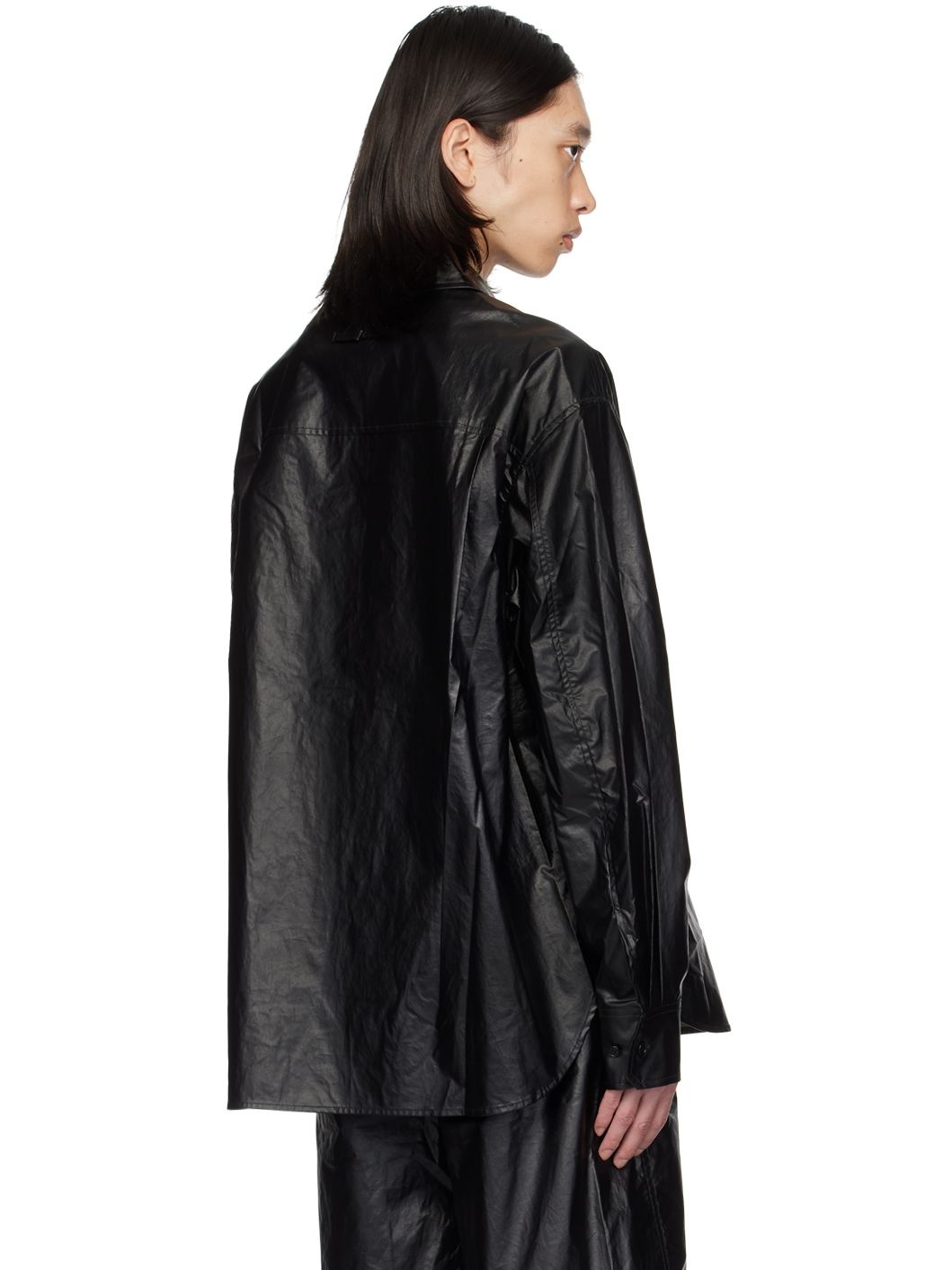Black Oversized Faux-Leather Shirt - 3