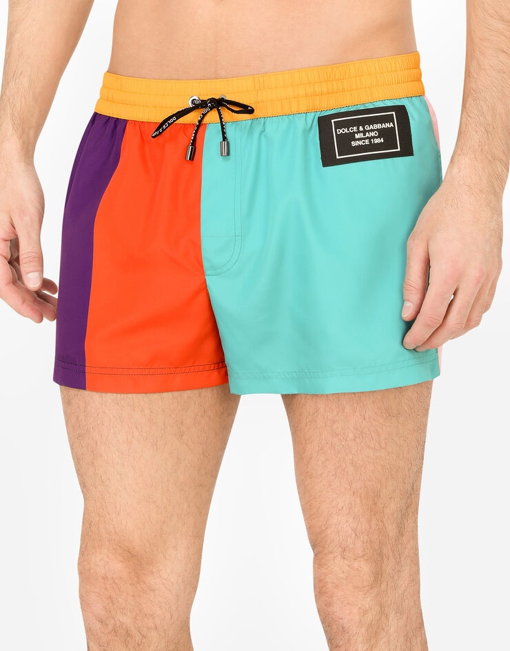 Short nylon patchwork swim trunks with patch - 4