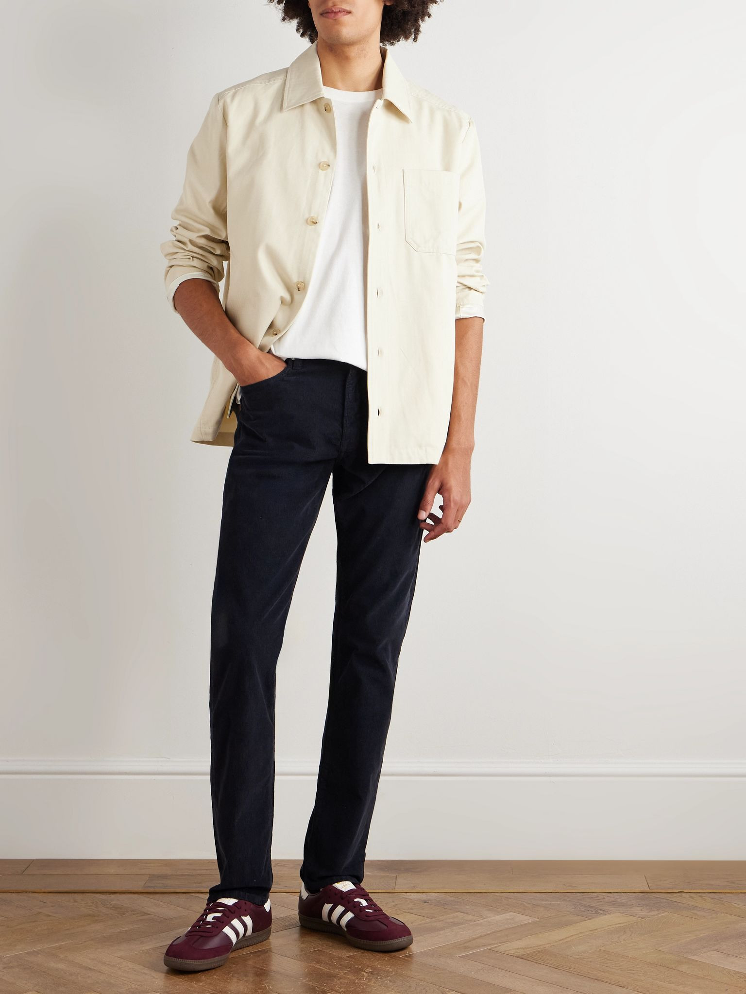L'Homme Slim-Fit Cotton-Blend Corduroy Trousers Navy - 2