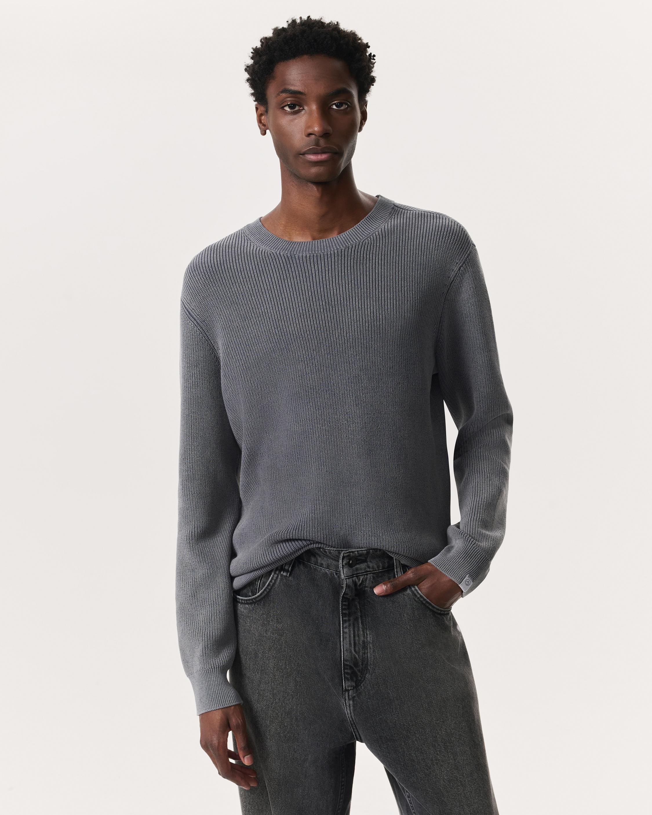 Acid-Wash Cotton-Blend Crewneck Sweater - 2