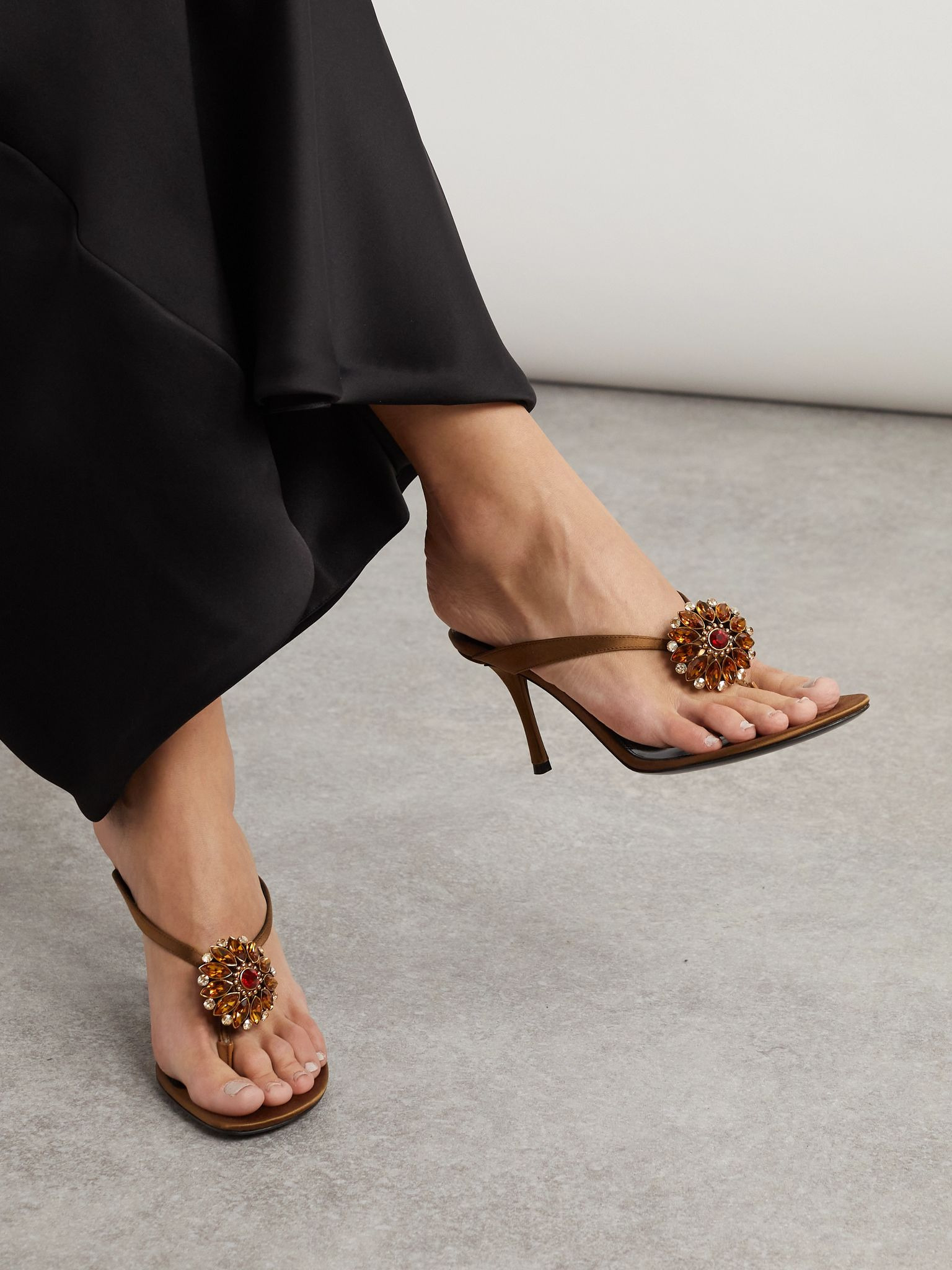 Otero crystal-embellished satin mules Brown - 2