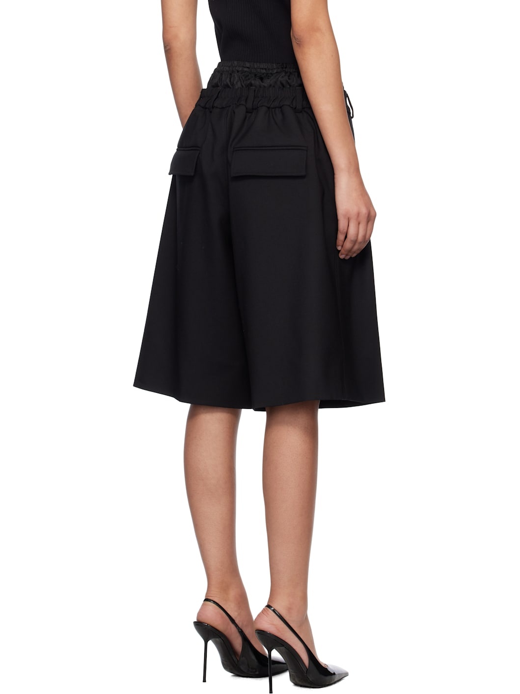 Black Virgin Wool Twill Shorts - 3