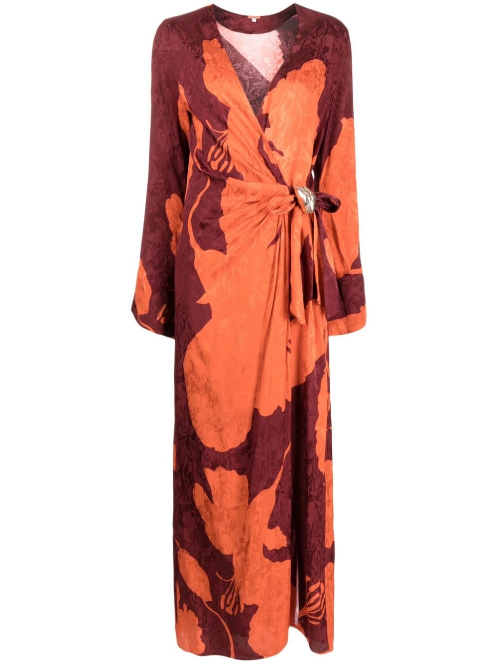 patterned-jacquard wrap maxi dress - 1