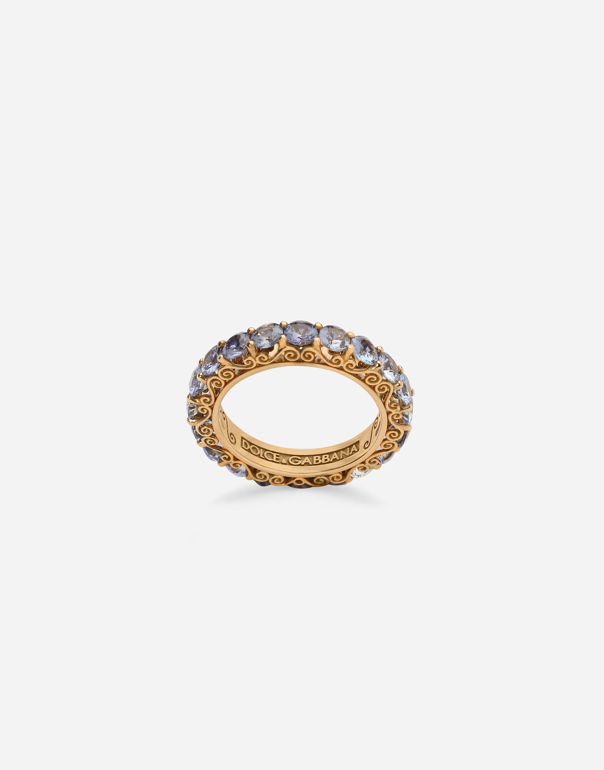 Heritage band ring in yellow 18kt gold with light blue sapphires - 1