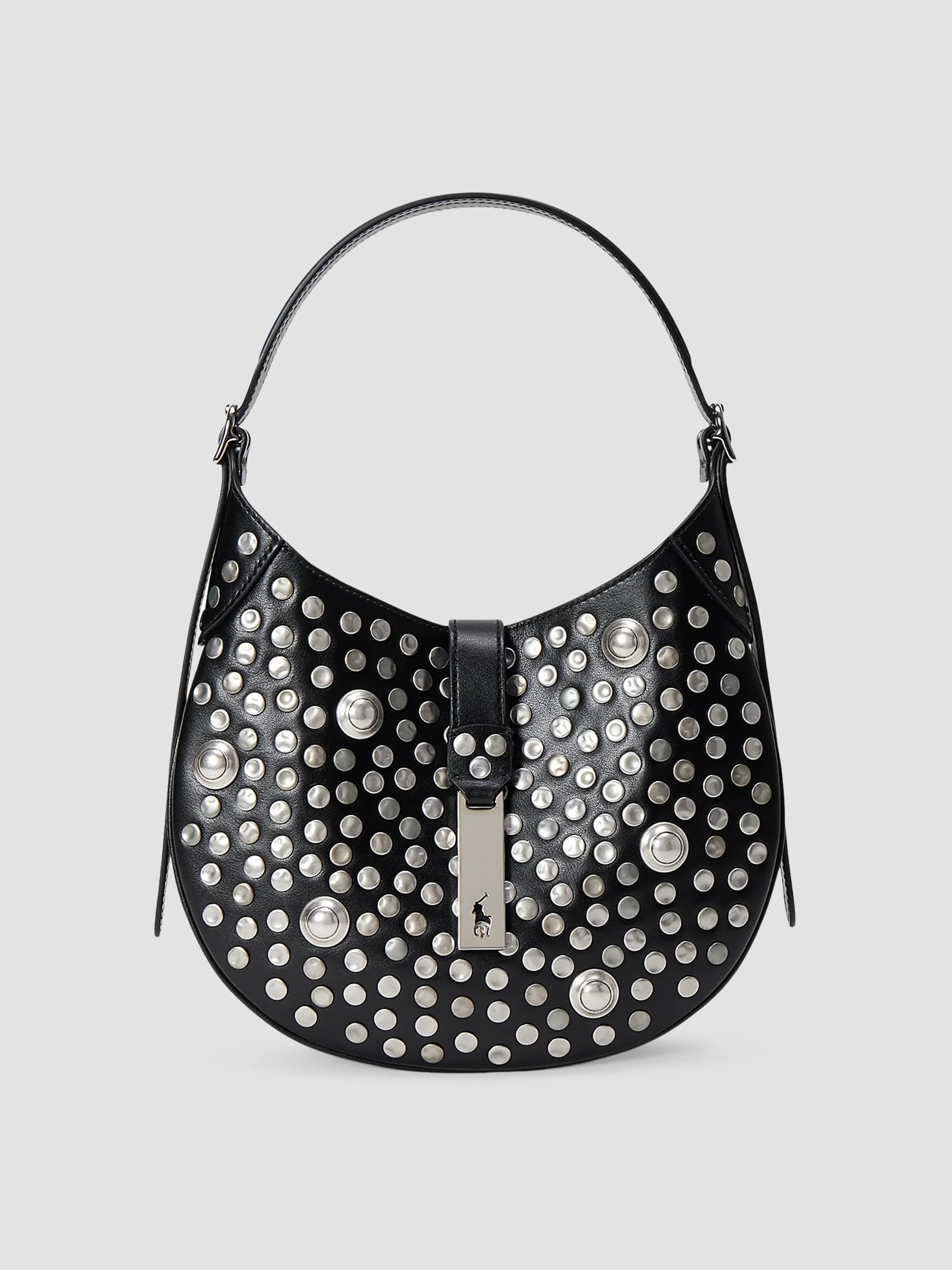Women's Studded Leather Saddle Bag - Black - 1