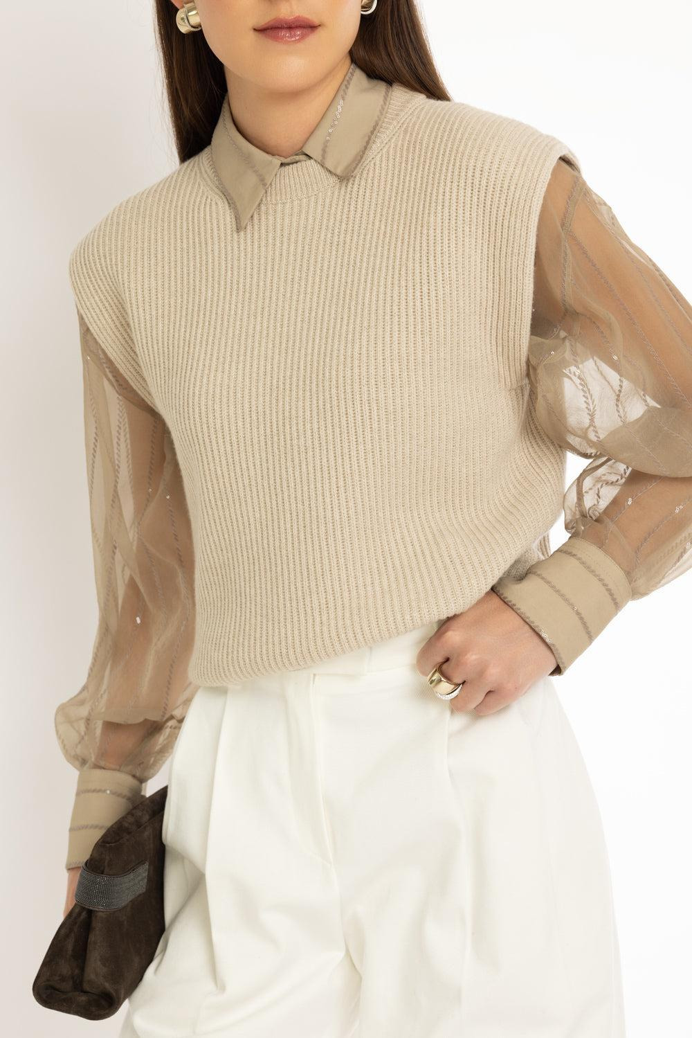 Nautical Sleeveless Knit Top - 3
