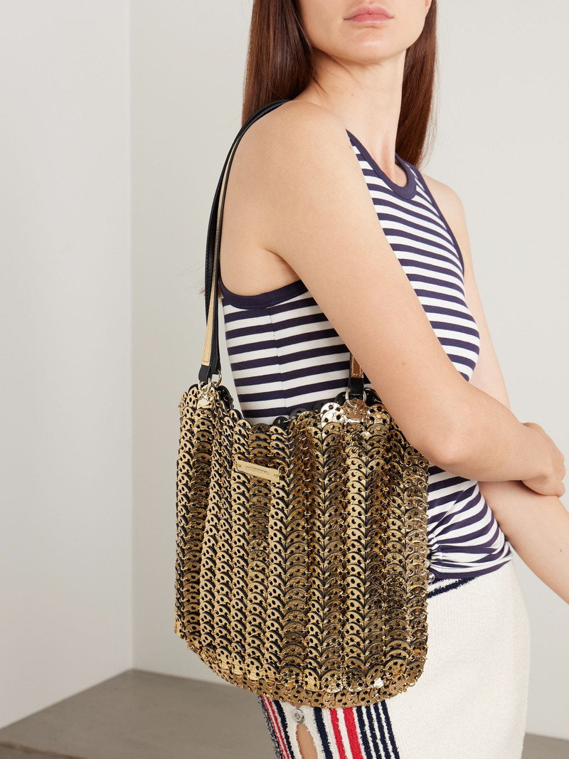 rabanne Reversible chainmail-embellished leather shoulder bag Black outlook