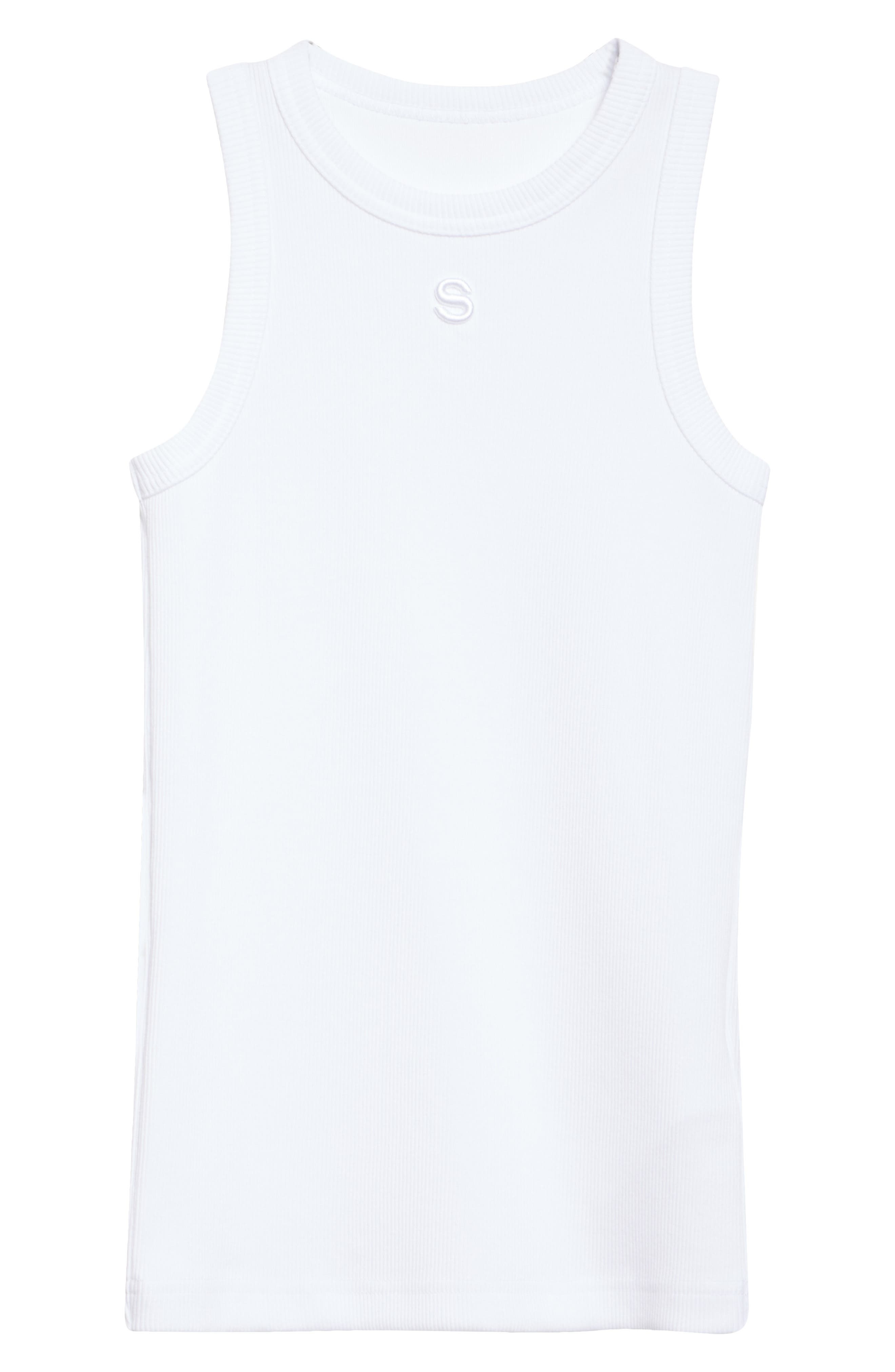 Sacai Embroidered Logo Rib Tank in White at Nordstrom - 6