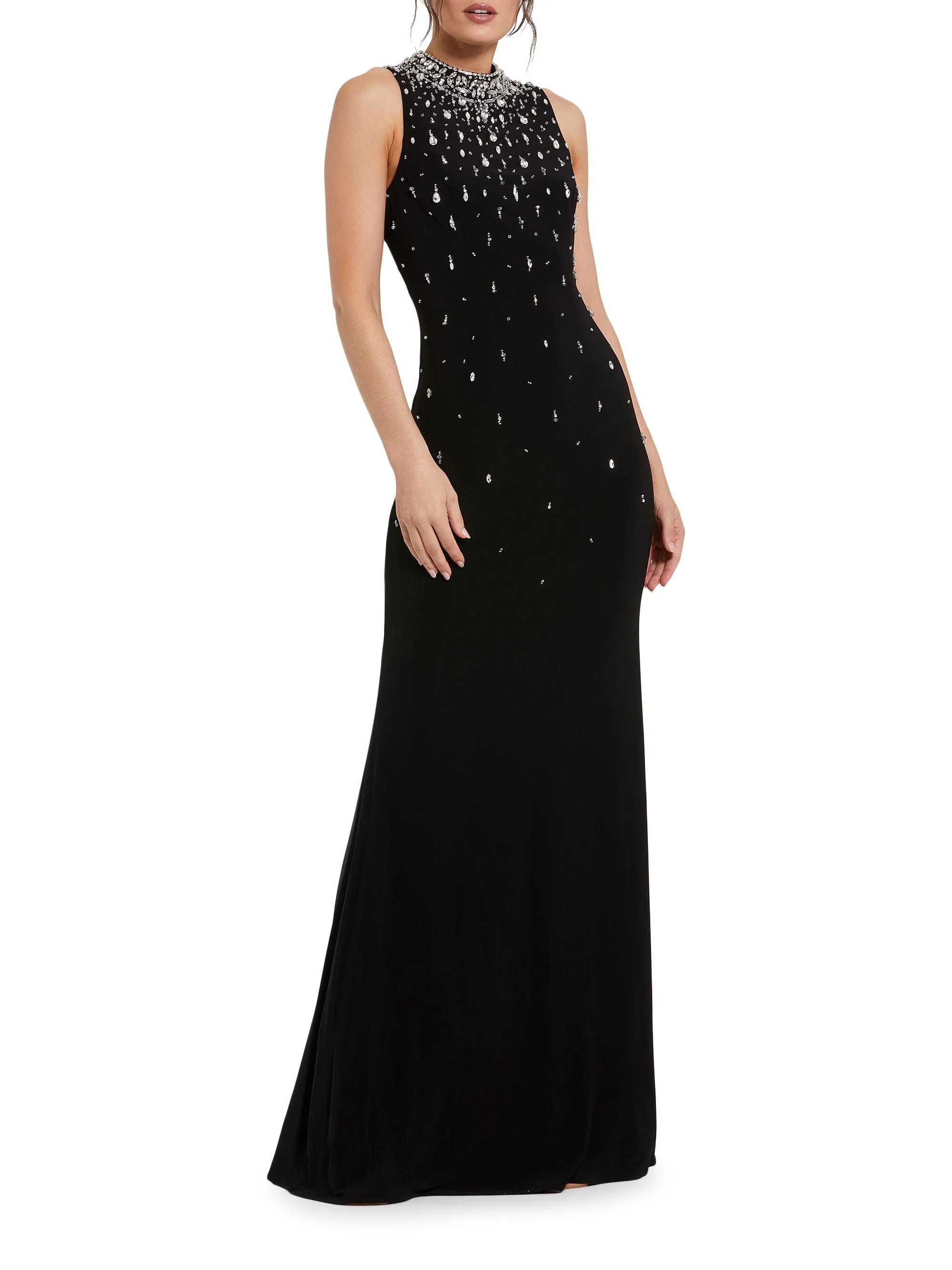 Women's Beaded Stretch Jersey Gown - Black - 1