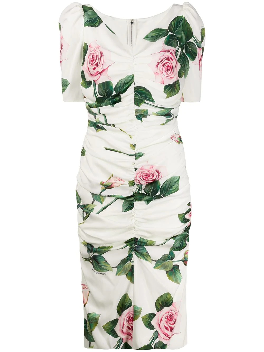 rose print ruched dress - 1