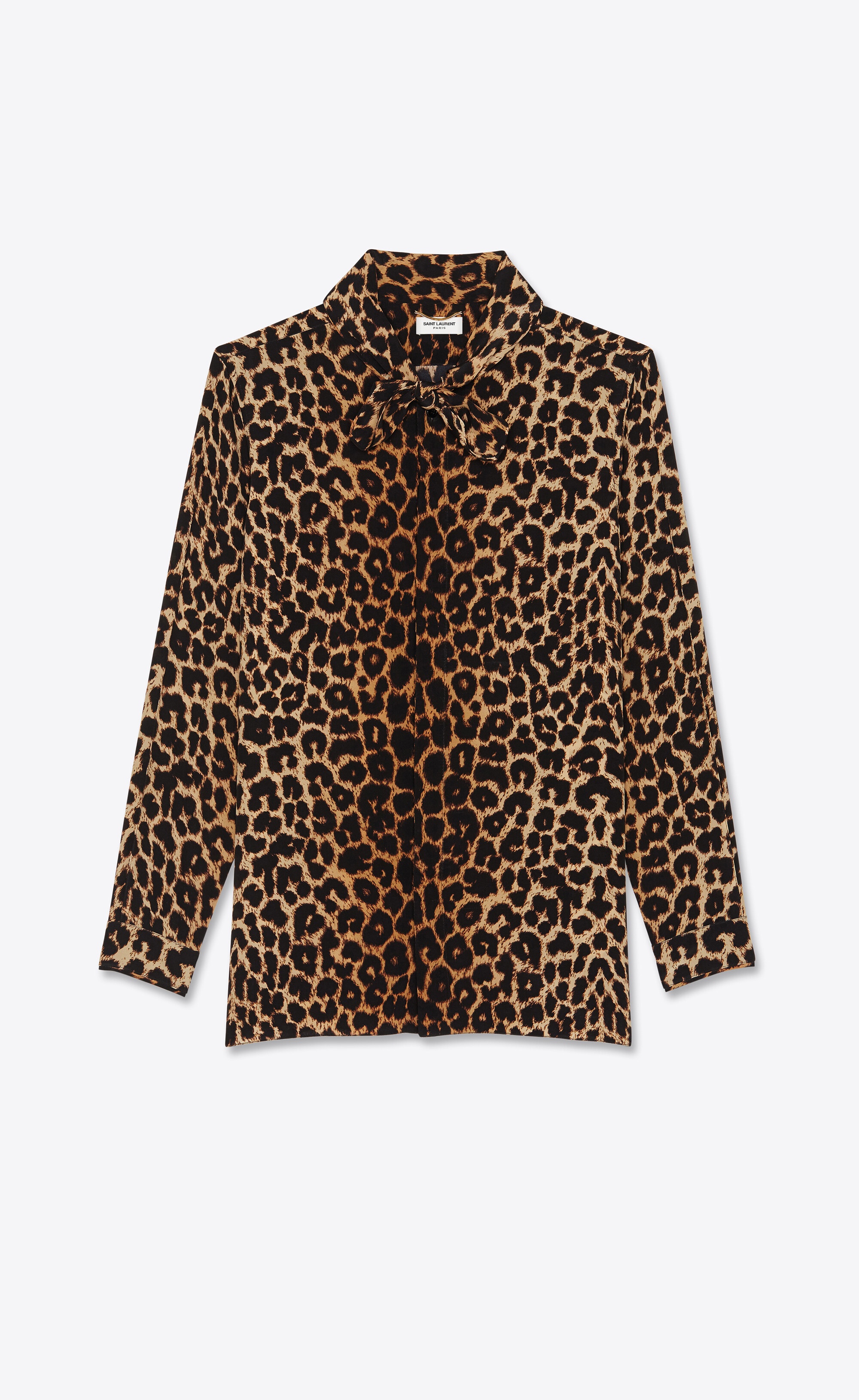 lavallière-neck shirt in leopard-print silk crepe de chine - 1