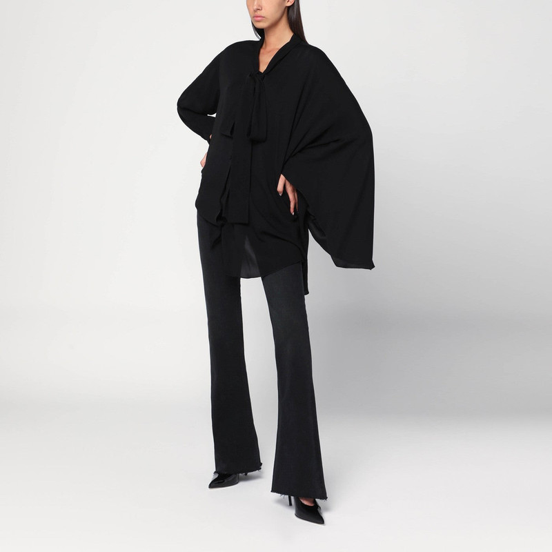 BALENCIAGA Asymmetric black silk blouse with scarf outlook