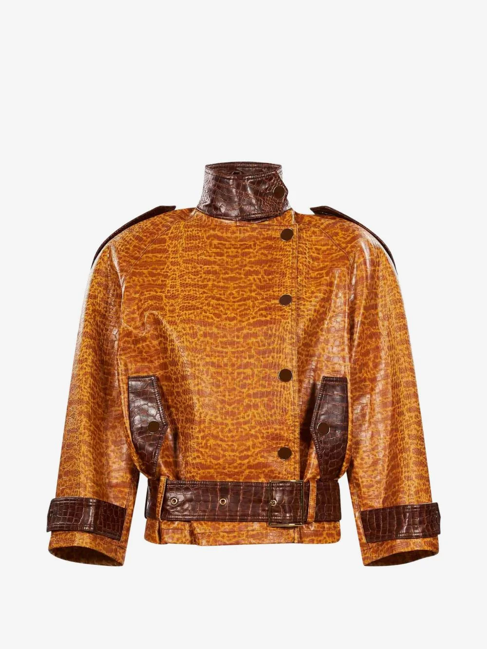 croc-effect belted jacket - 1