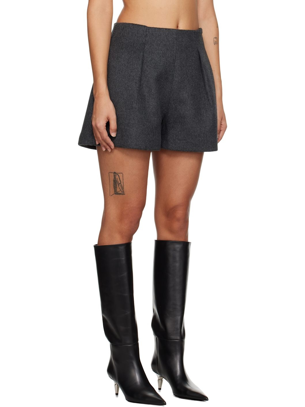 Gray Sculptural Wool Mini Shorts - 2