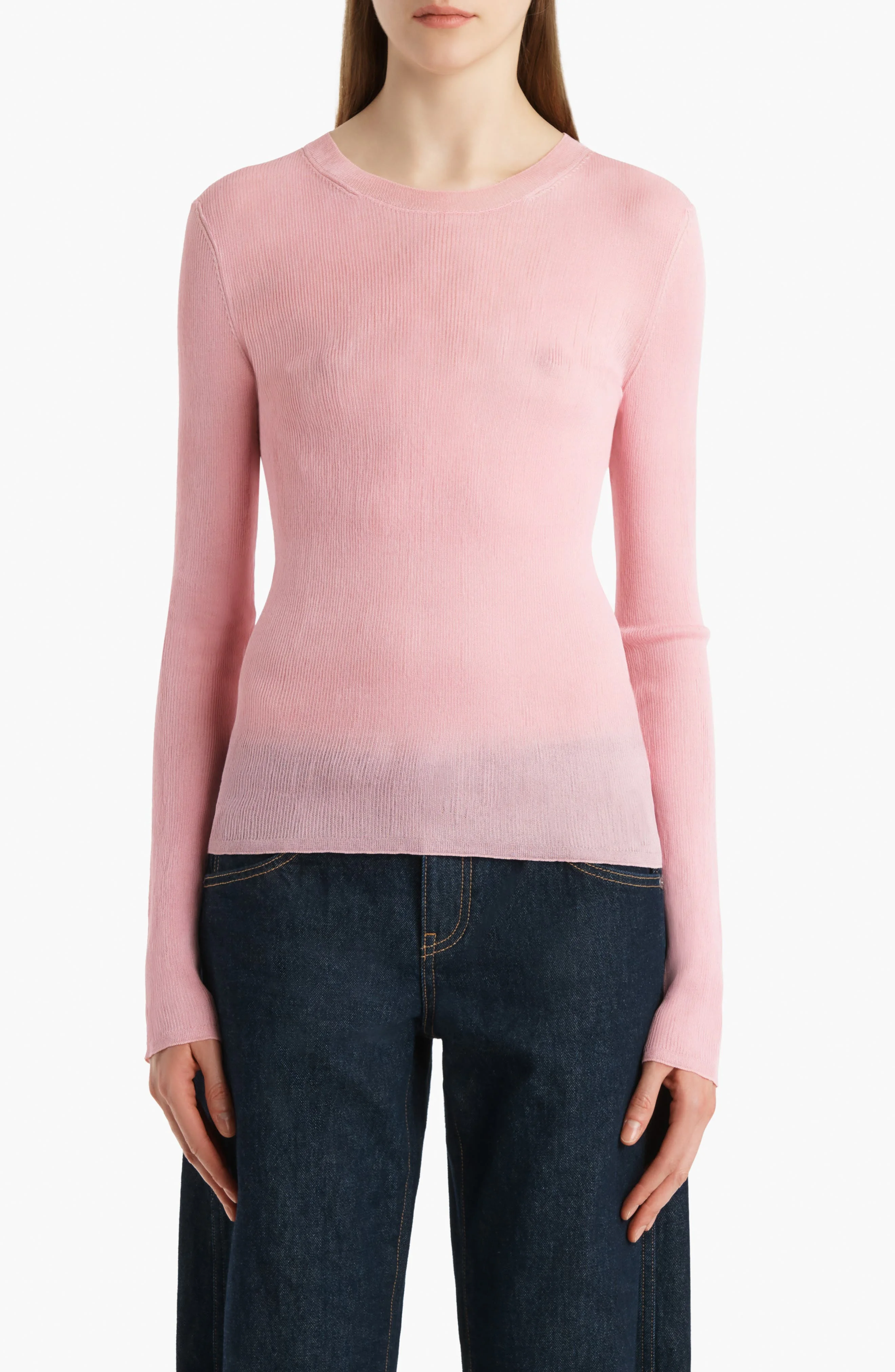 Khaite Mosi Long Sleeve Silk Tulle Top in Rosewater at Nordstrom - 1