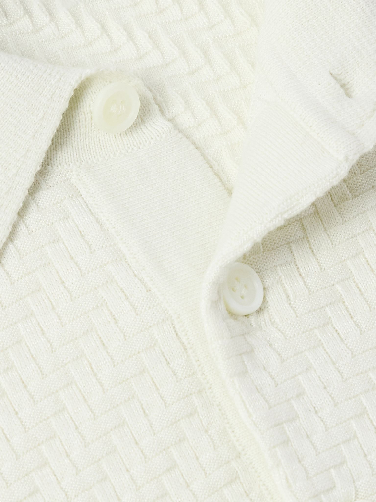 Basketweave Cotton, Silk and Cashmere-Blend Polo Shirt White - 4