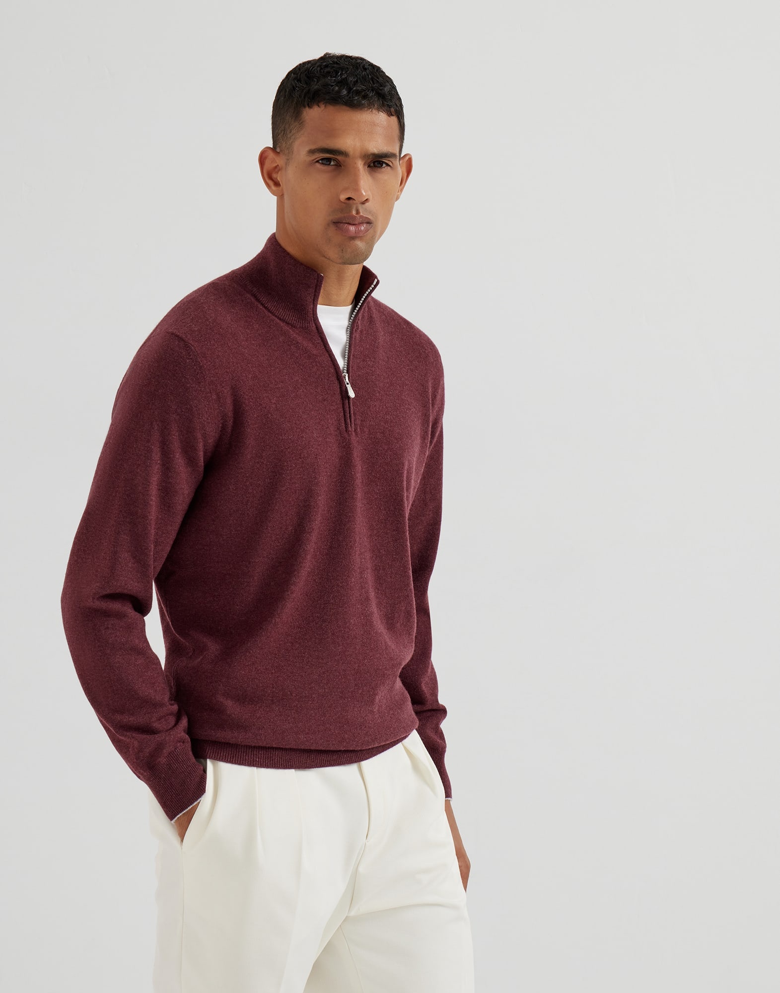 Cashmere sweater with half zip - 1