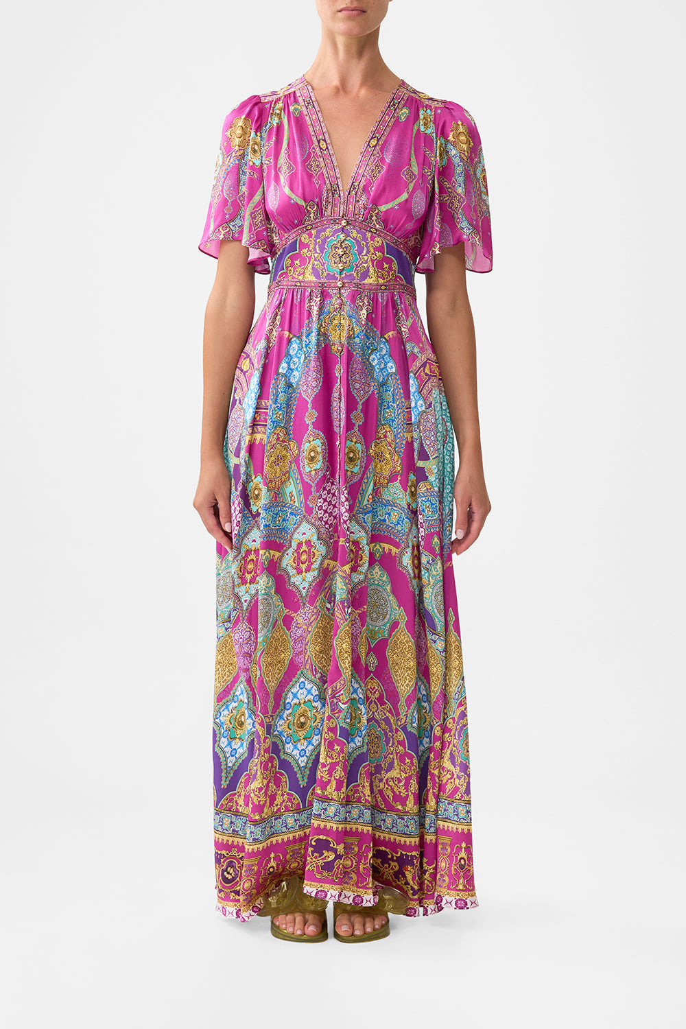 SHAPED WAISTBAND DRESS WITH FLUTTER SLEEVES - 2