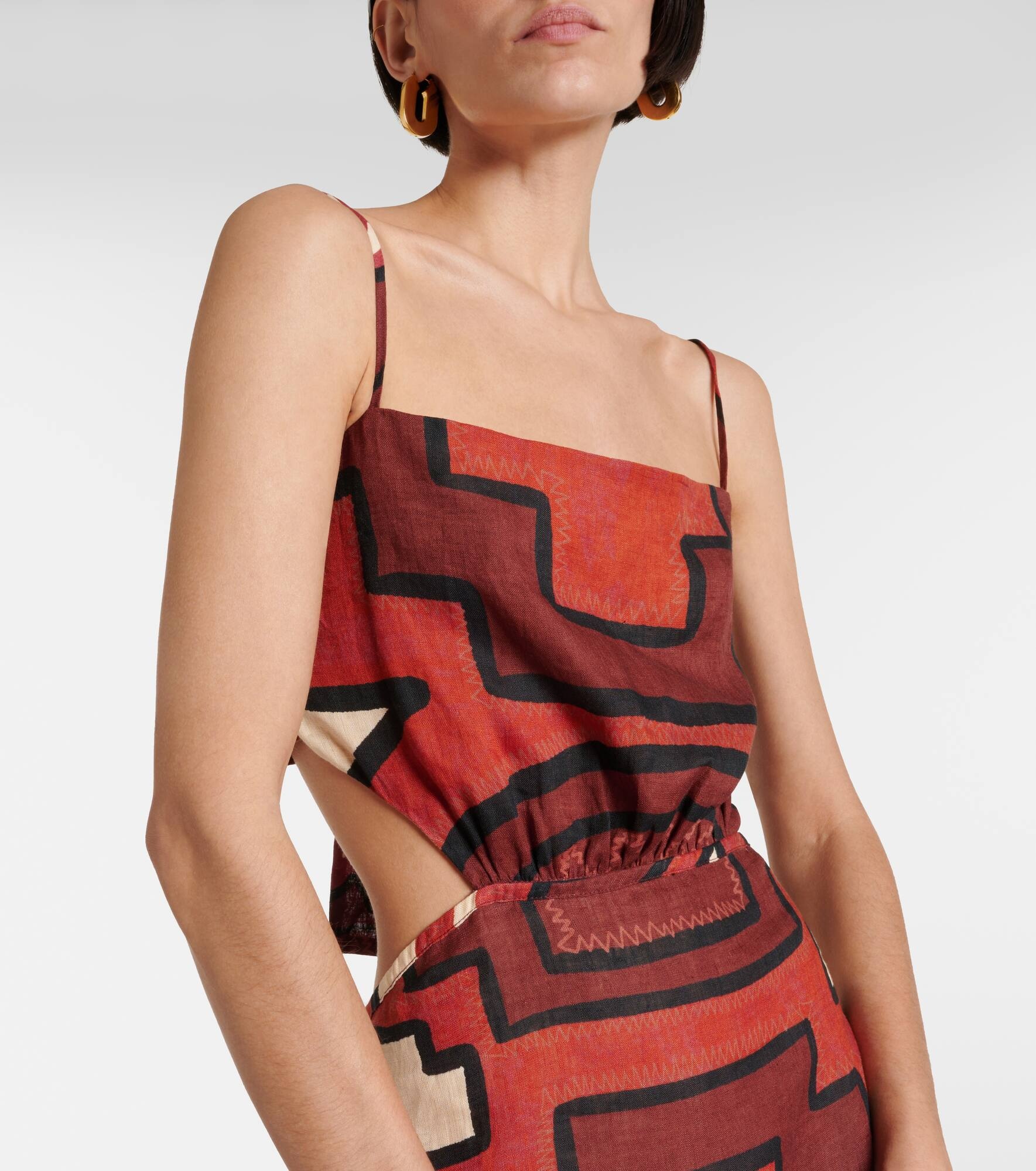 Printed cutout linen midi dress - 4