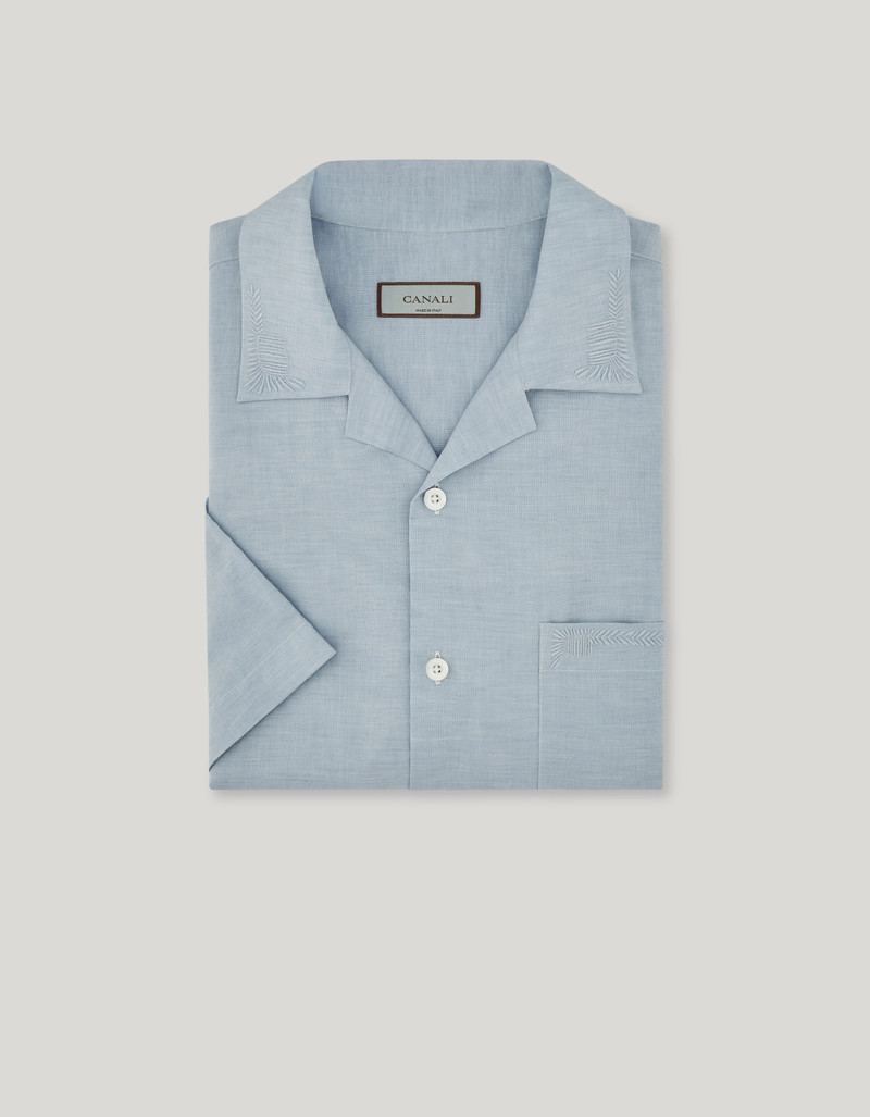 CASUAL BOXY FIT SHIRT IN LIGHT BLUE LINEN-COTTON WITH EMBROIDERY 1