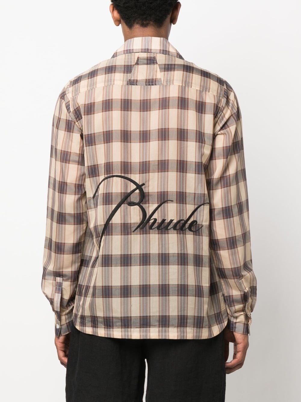 logo-embroidered checked shirt - 4