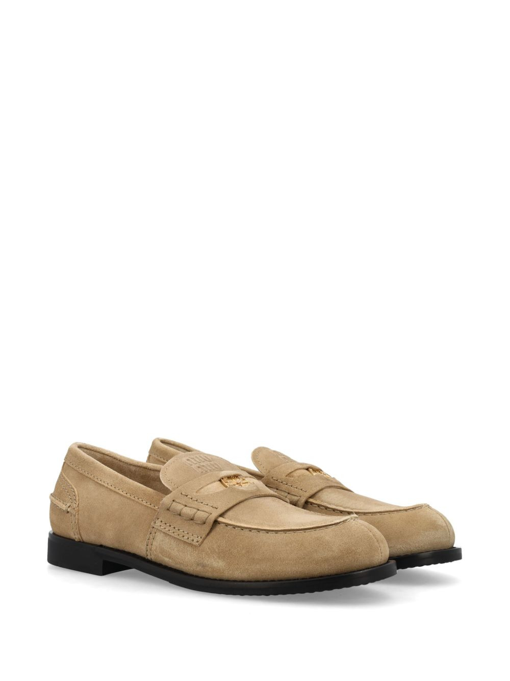 logo-plaque suede loafers - 2