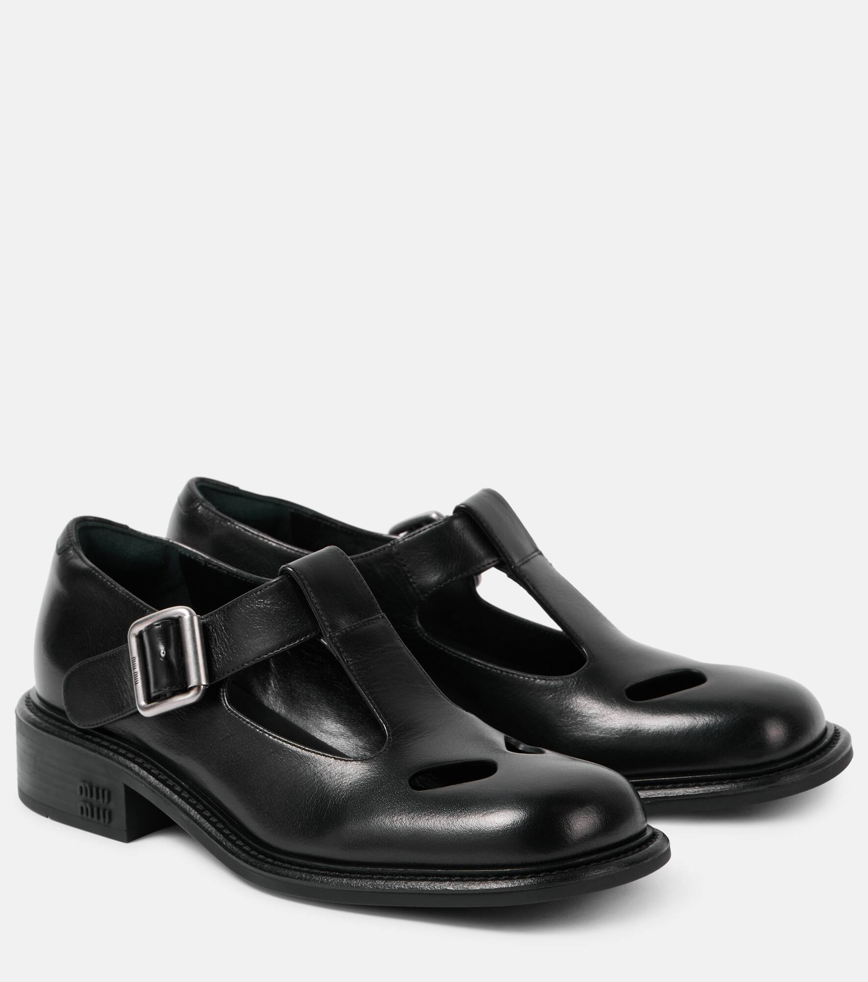 Cutout leather Mary Jane flats - 1