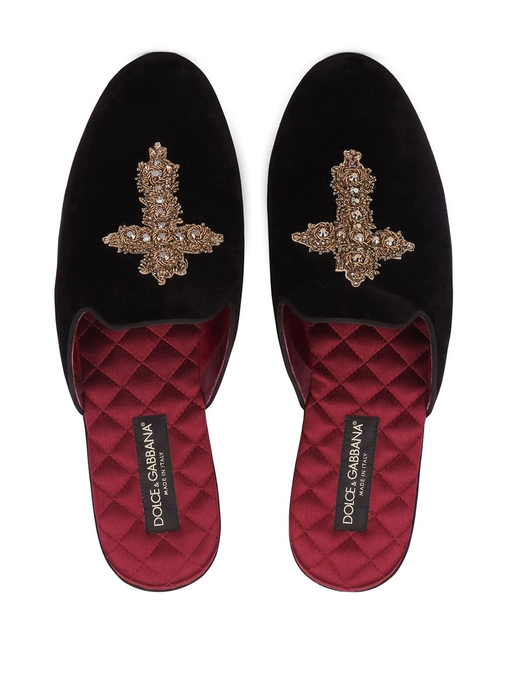 cross-embellished velvet slippers - 4