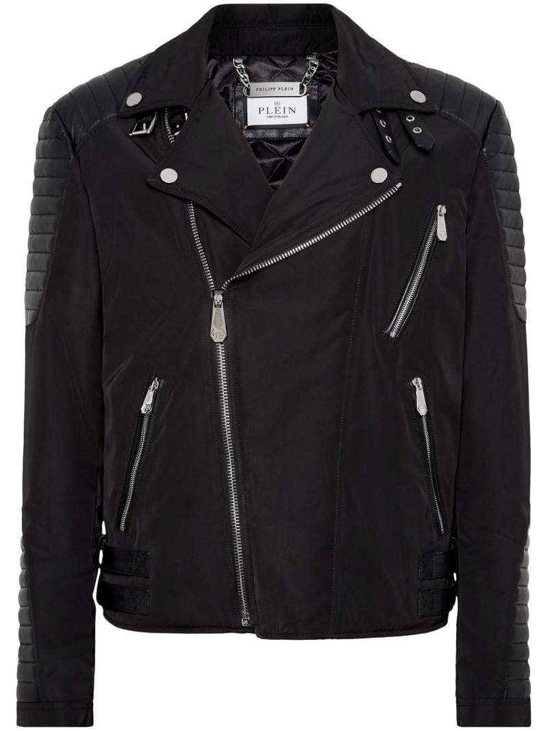 padded-detail leather biker jacket 1