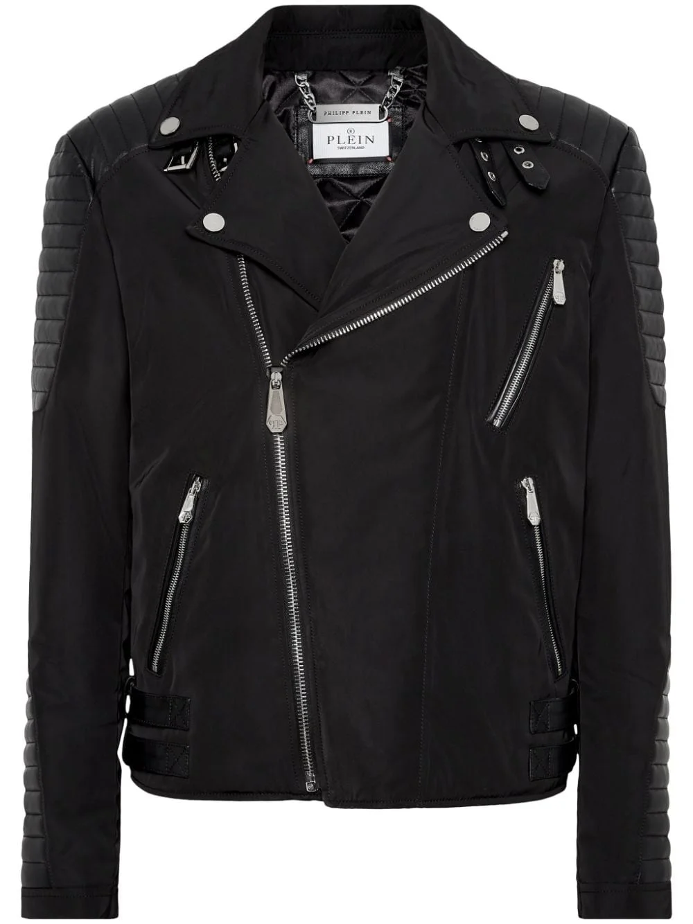 padded-detail leather biker jacket - 1