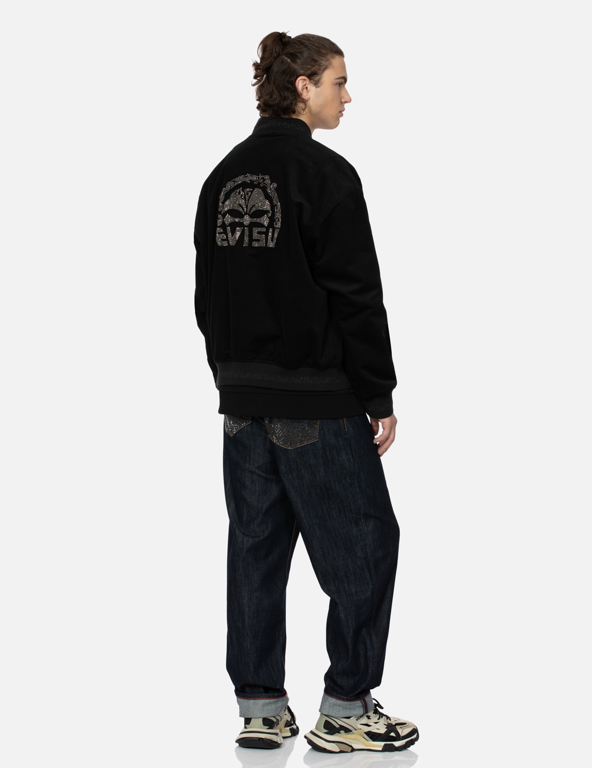 RHINESTONE KAMON AND LOGO RELAX FIT BOMBER JACKET - 3