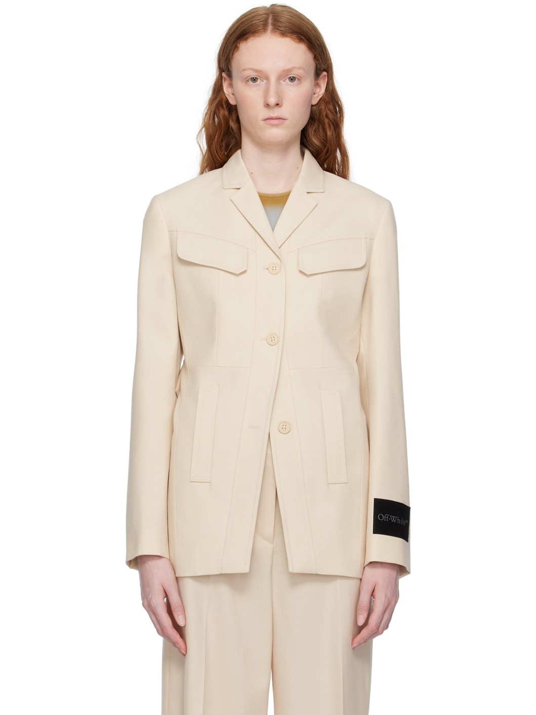 Beige Notched Blazer - 1