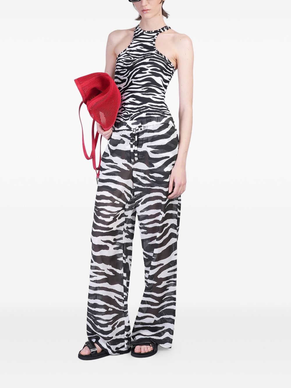 zebra-print halterneck swimsuit - 2