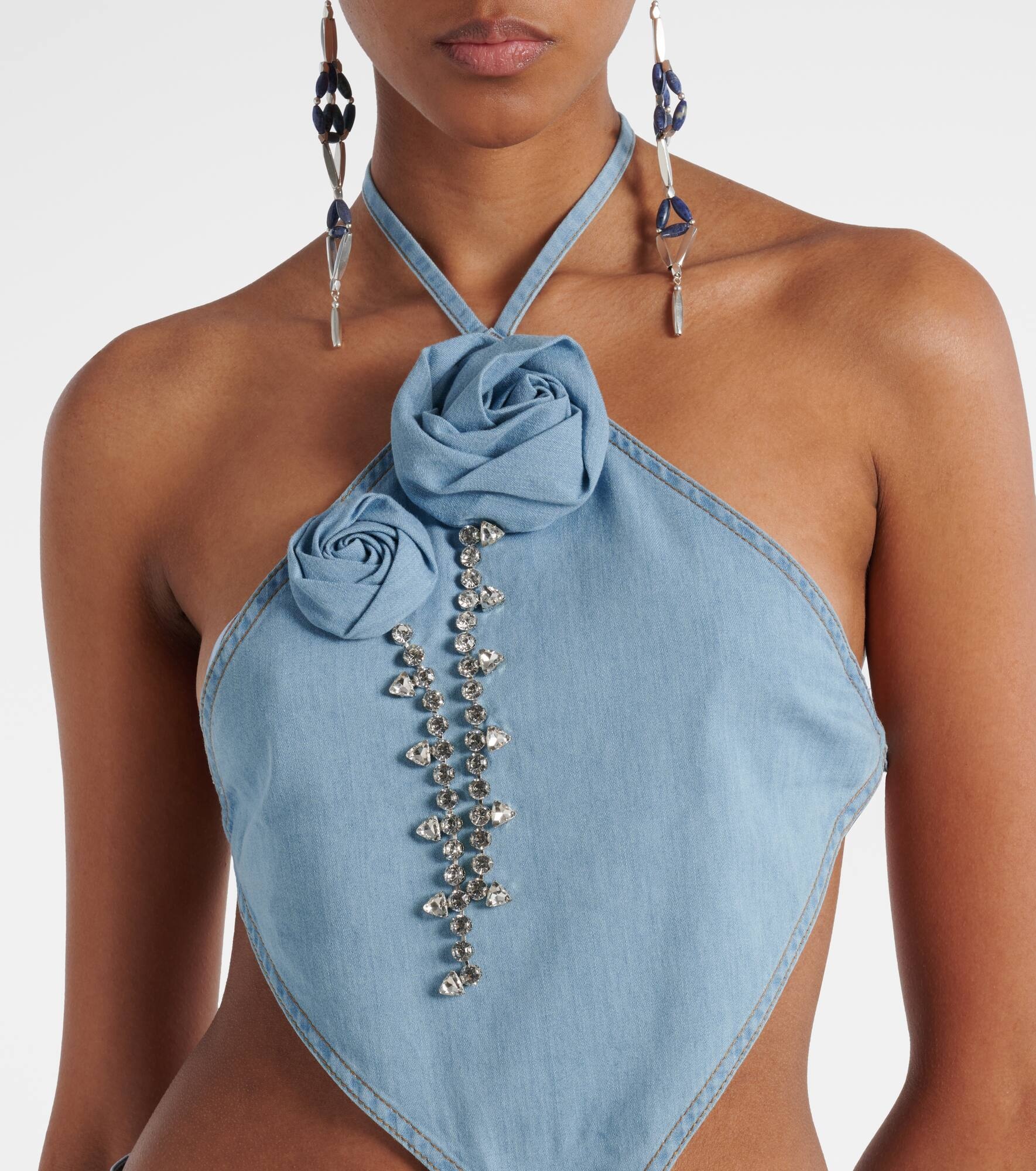 Embellished floral-appliqué cotton top - 4