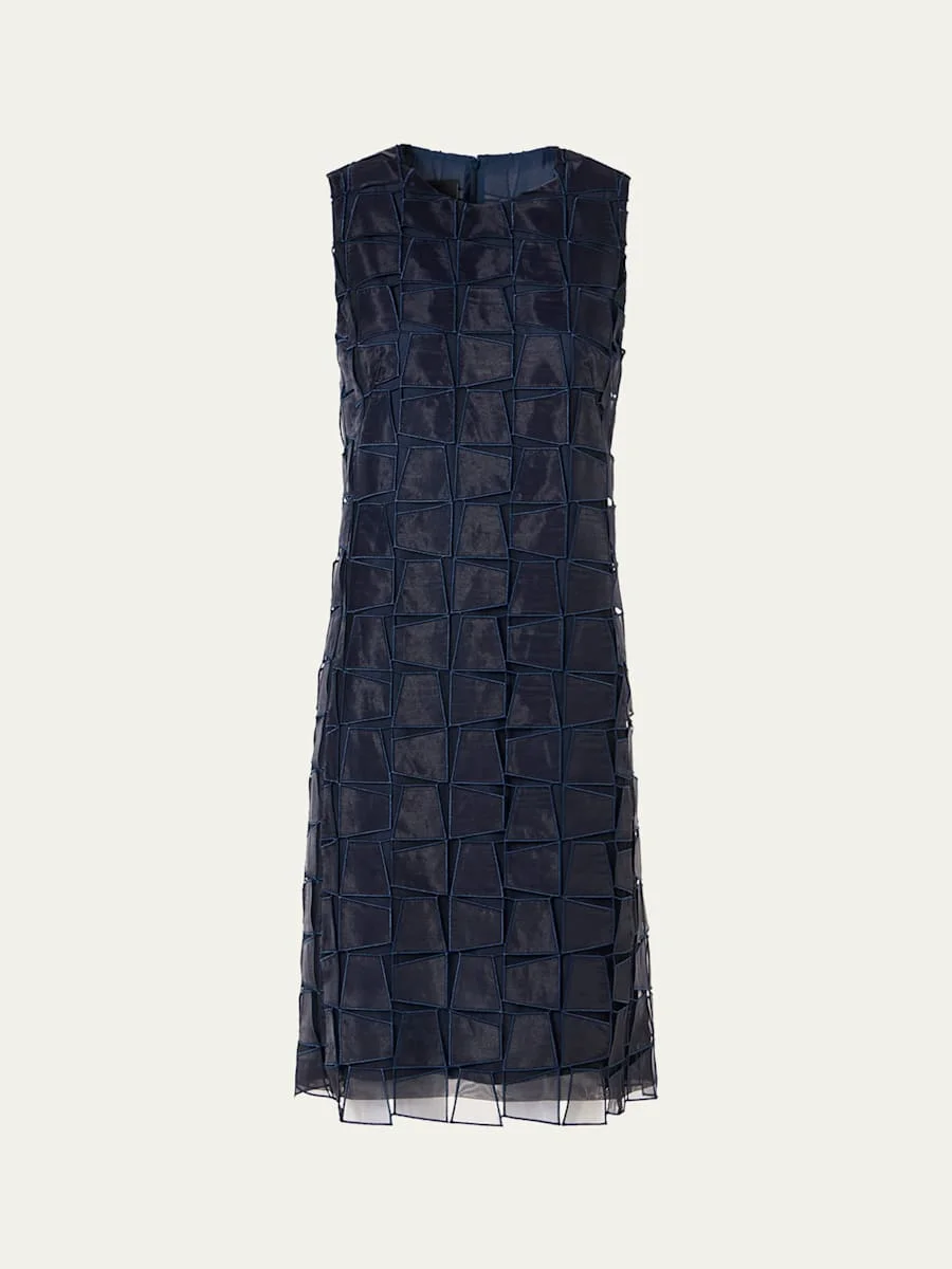 Organza Trapezoid Embroidered Sheath Dress - 1