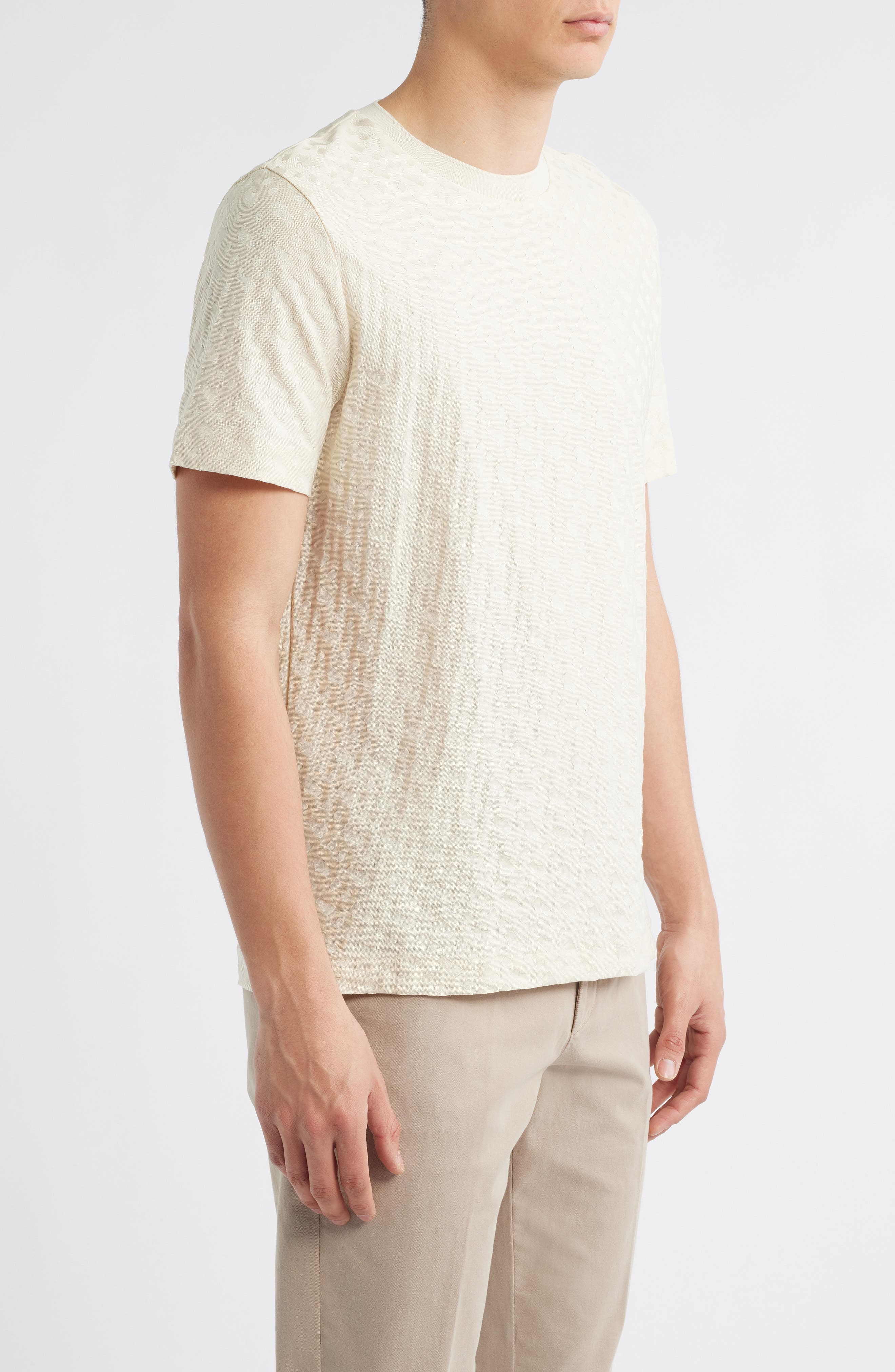 BOSS Thompson Logo Jacquard Cotton T-Shirt in Open White at Nordstrom - 3