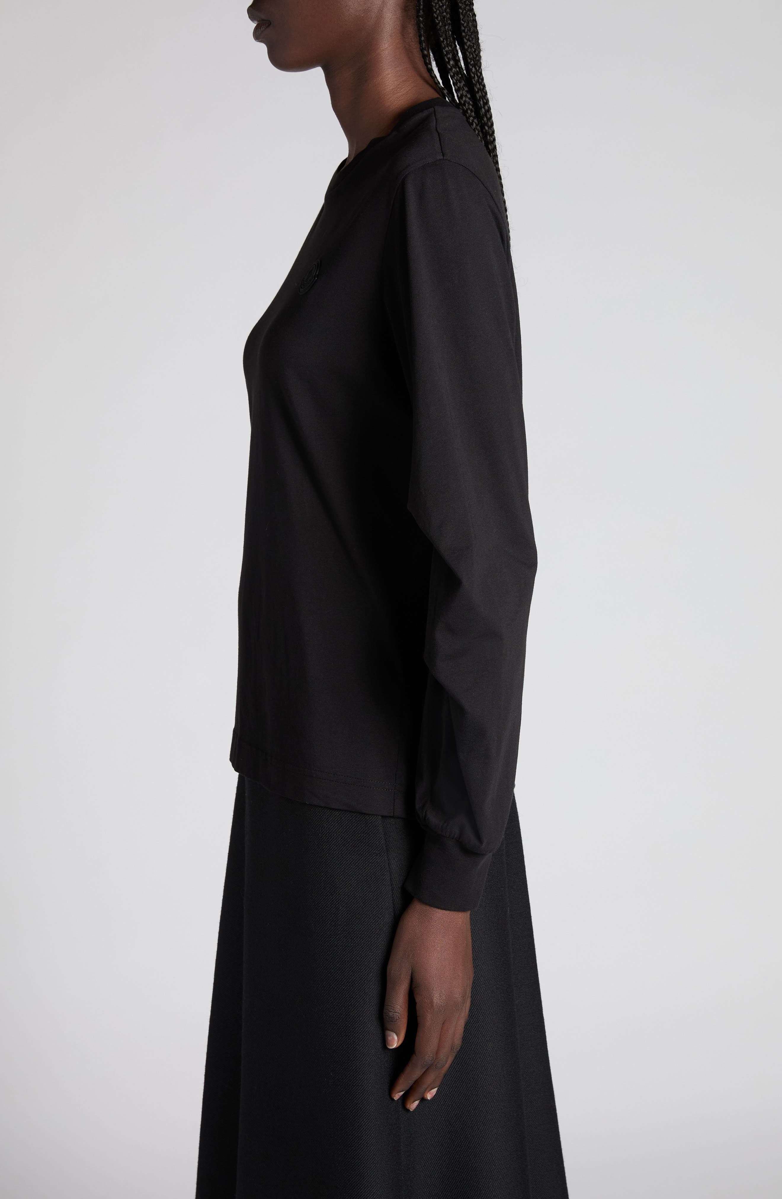 Moncler Pleated Long Sleeve T-Shirt in Black at Nordstrom - 3